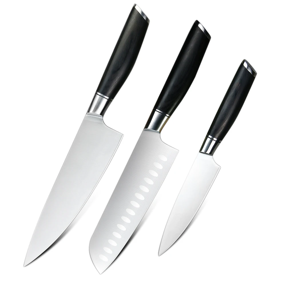 Black Handle 4116 Carbon Steel 3pcs Knife Set