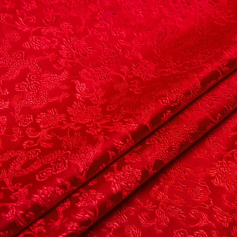 Factory Wholesale Silk Damask Style Brocade Jacquard Chinese Dragon Satin Fabric for Dress Embroidered Sofa Cushions