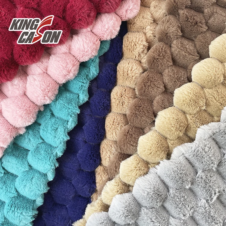 Kingcason China Factory 100%Poly Long Pile Plush Turtle Shell Jacquard Rabbit Faux Fur Fleece Fabric For Jacket Garment Blanket