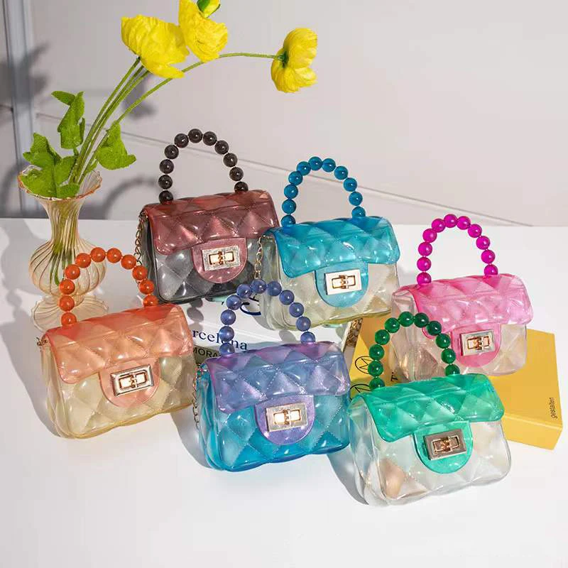 Diamond Shape Quilt Square Kids Clear PVC Small Jelly Candy Handbags for Women 2019 PVC Transparent Crossbody Handbag