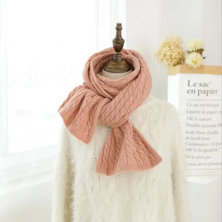 fashion custom knitted cashmere scarf 2019 winter warm cable knit scarf women