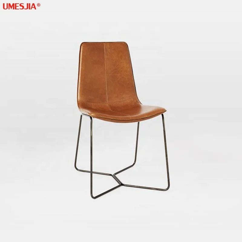 Modern Dining Room Furniture Slope Dining Chair  Upholstered full genuine Leather Stainless steel legs