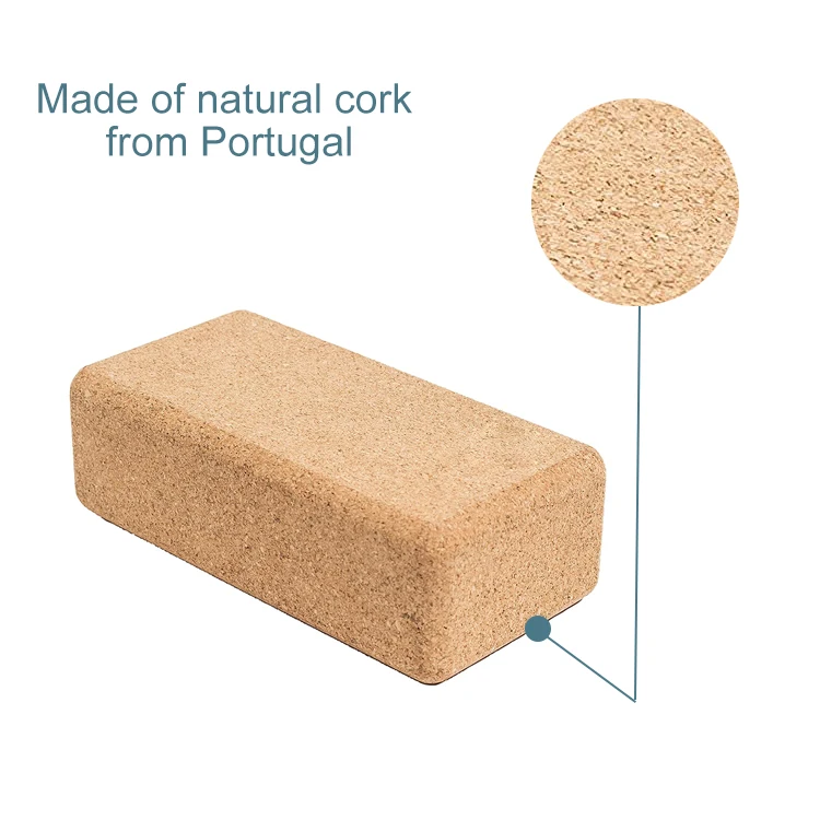 Custom Logo Fitness Pilates Exercise Eco Friendly Natural Light Weight Cork Yoga Block Brick Cube Set with Strap