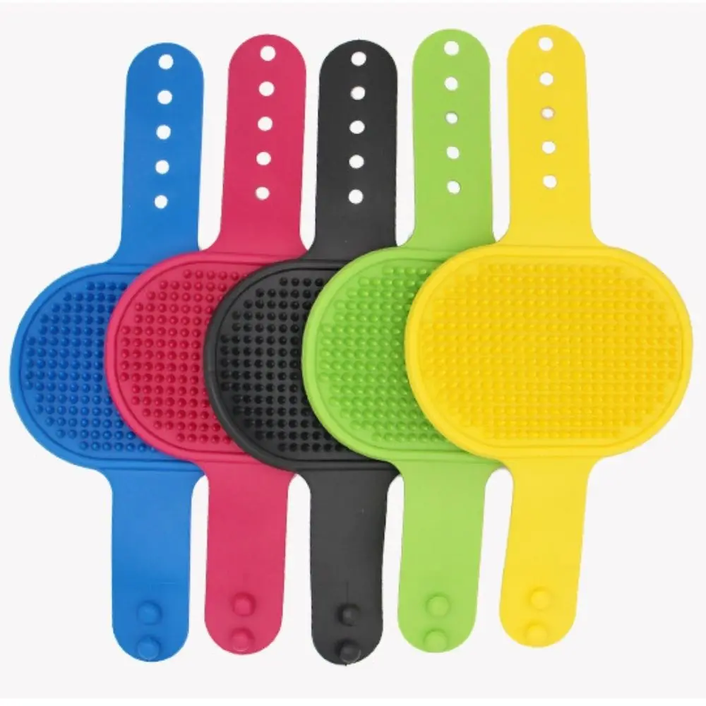 Dog Bath Brush Soothing Massage Rubber Comb with Adjustable Ring Handle