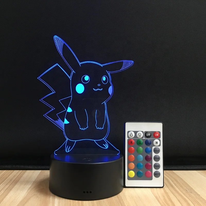 Покемон Пикачу 3d иллюзия ночник меняющая цвет лампа Покемон экшн-фигурка визуальная Иллюзия Светодиодная лампа