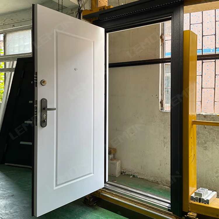 Cheap Customize White Security Steel Door Kenya Entry Exterior Main Entrance Metal Doors Steel Armored Front Door with Window