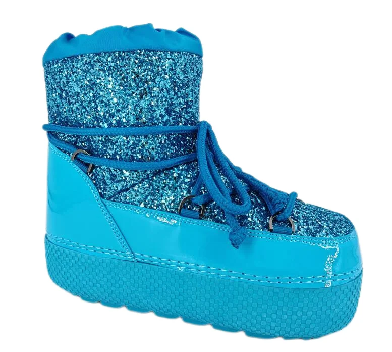 lady winter popular warm Glitter shinny moon ankle slip-on  boots with rubber outsole