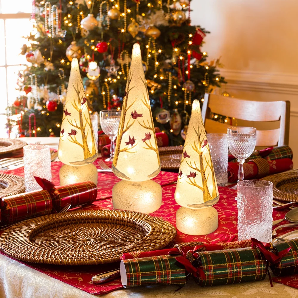 High Quality glass tree with led Fiber Optic topper Cheap small christmas ornaments glass christmas tree ornaments