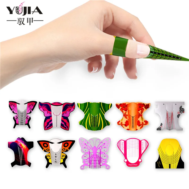 100Pcs Butterfly Tip Sculpting Guide Sticker Salon Acrylic Gel Nail Tip Nail Extended Form Sticker Tool