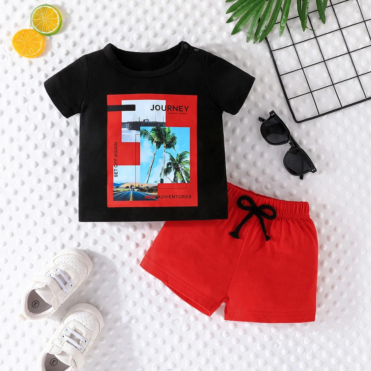 Summer New Baby Boys Personalized Pattern Short sleeved Pant Boys Set