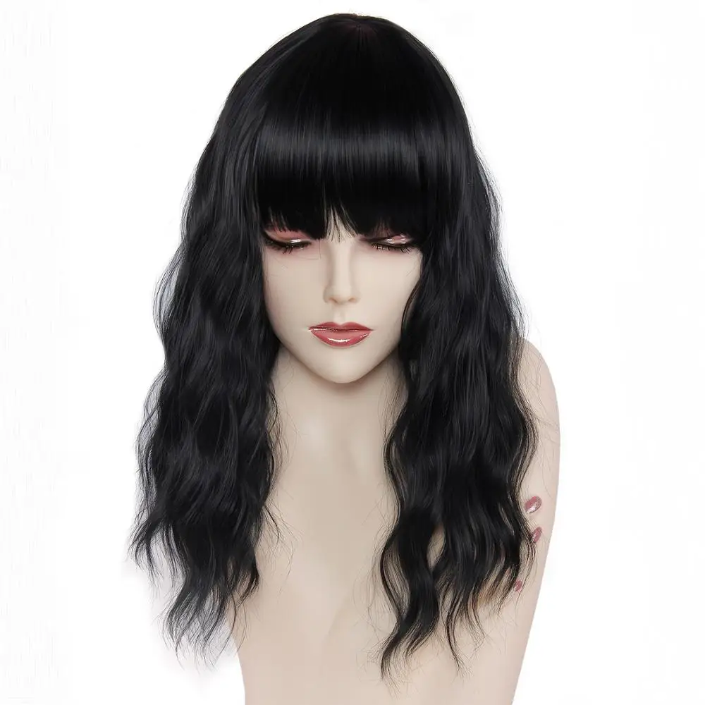 
Wholesale 16inch 1B Black Wig , long Heat Resistant body wave Synthetic Wigs For Black Woman 