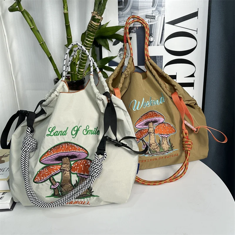 Embroidery Tote Shoulder Bag Japanese Korean Style Shopping Tote Hand Bags For Women