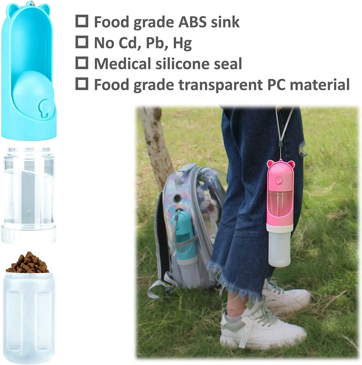 2 In1 Portable Dog Water Bottle Dispenser Retractable Leak Proof Doggy Water Bottle with Drinking and Feeding Function
