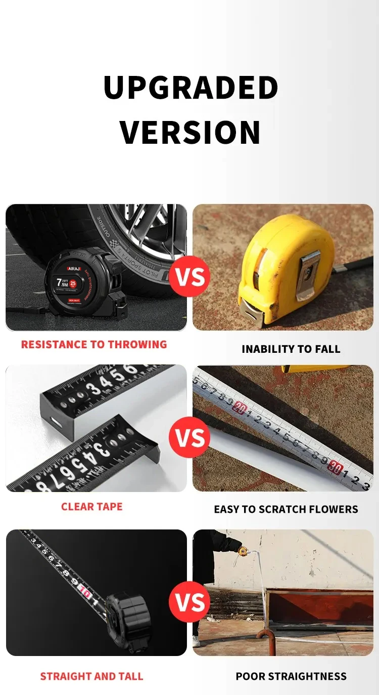 AIRAJ  High Carbon Steel Tape Measure  Portable Manual Measuring Tool with Frosted Anti Drop Shell High-Precision Tape Measure