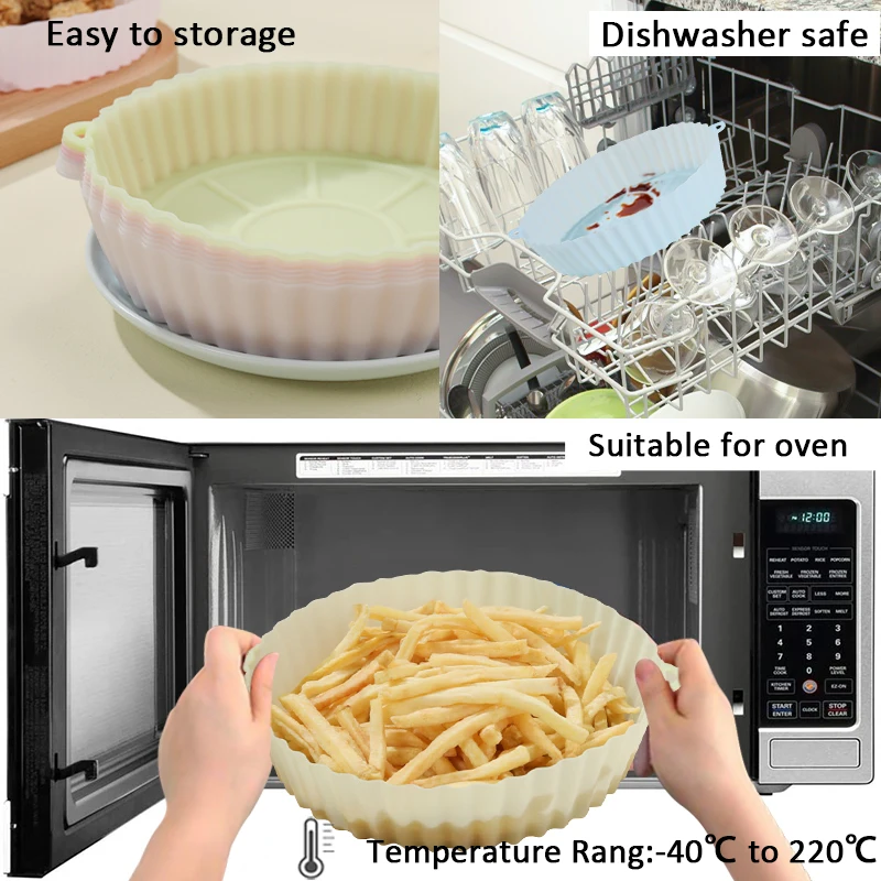 Air Fryer Silicone Pan Reusable Silicone Pot Baking Tray Fried Chicken Pizza Airfryer Baking Paper Easy to Clean Air Fryer Liner