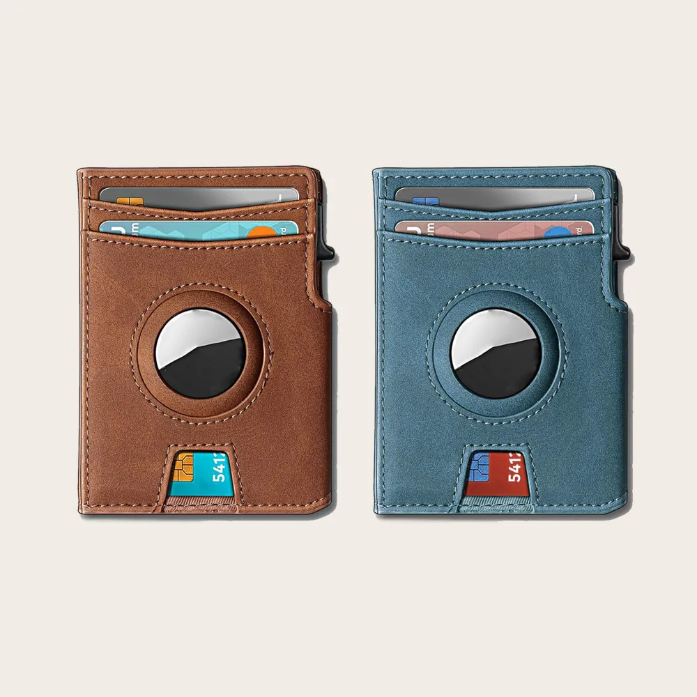 Wholesale metal pop up credit card holder wallet with money clip premium full grain leather wallet