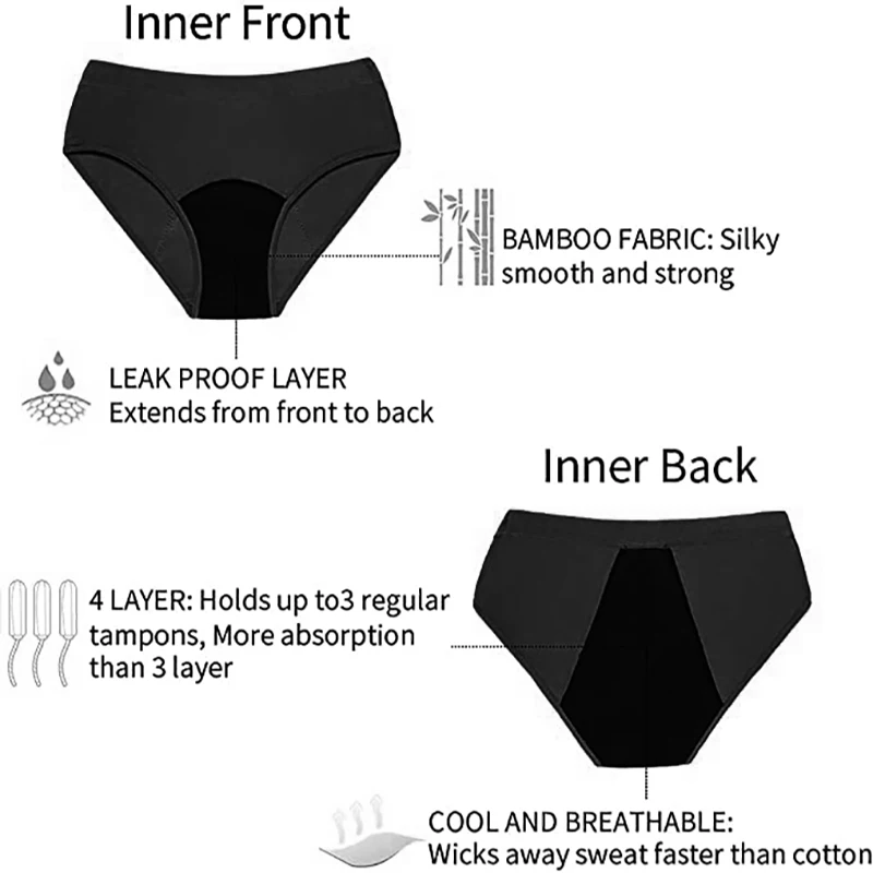 Mora mona Bamboo Fiber Menstrual Period Panties 4 Layers Absorbent Leak Proof Underwear Period Panties Plus Size