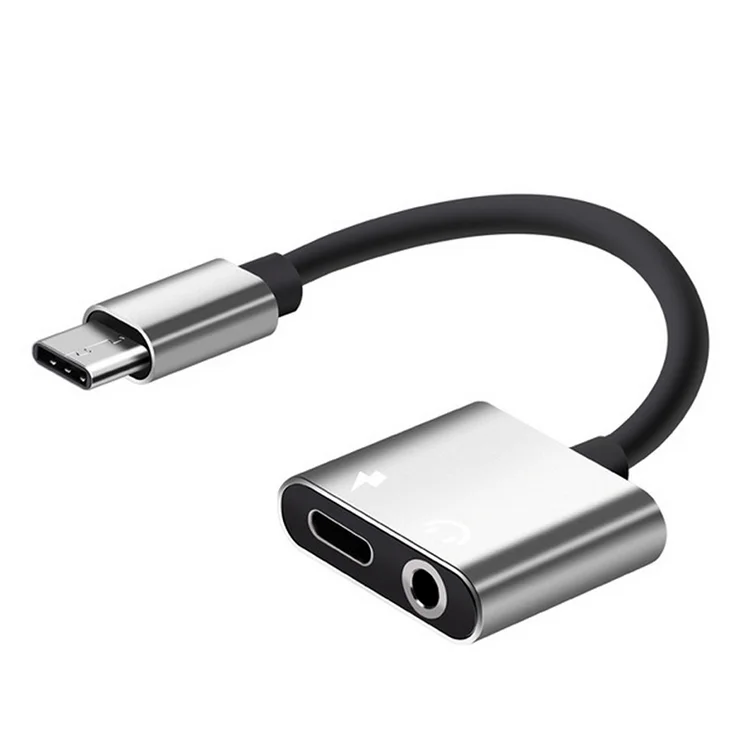 2 in 1 Type C to 3.5mm Audio Jack Headphone Adapter compatible with Analog smartphones with Braided Cable Aluminum
