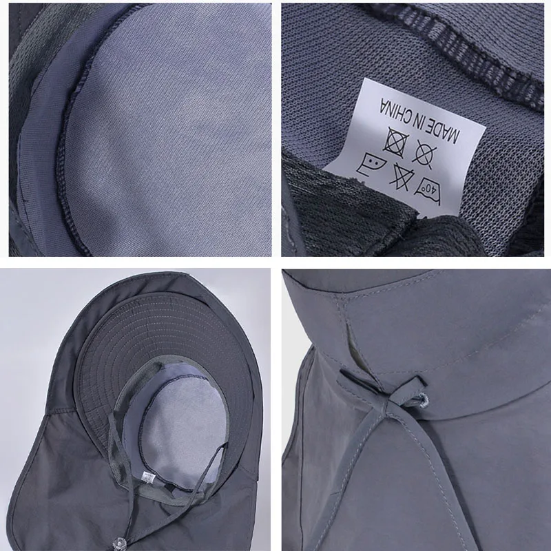 UPF50+ Outdoor Women Sun Hat Wide Brim Fishing Hat with Neck Flap Ponytail Hole