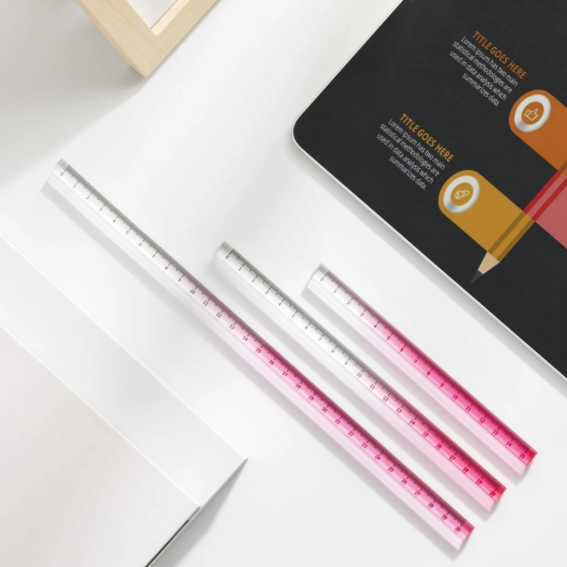 School Supplies Thickening Transparent Gradient Colored Cubic Ruler Smooth Clear Pretty Practical Four Sided Ruler For Student