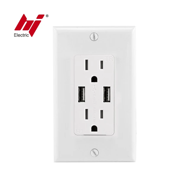 Made in China 15A Duplex Receptacle 2 Port USB Wall Charger Socket 125V 4.0A USB Outlet Wall Plate