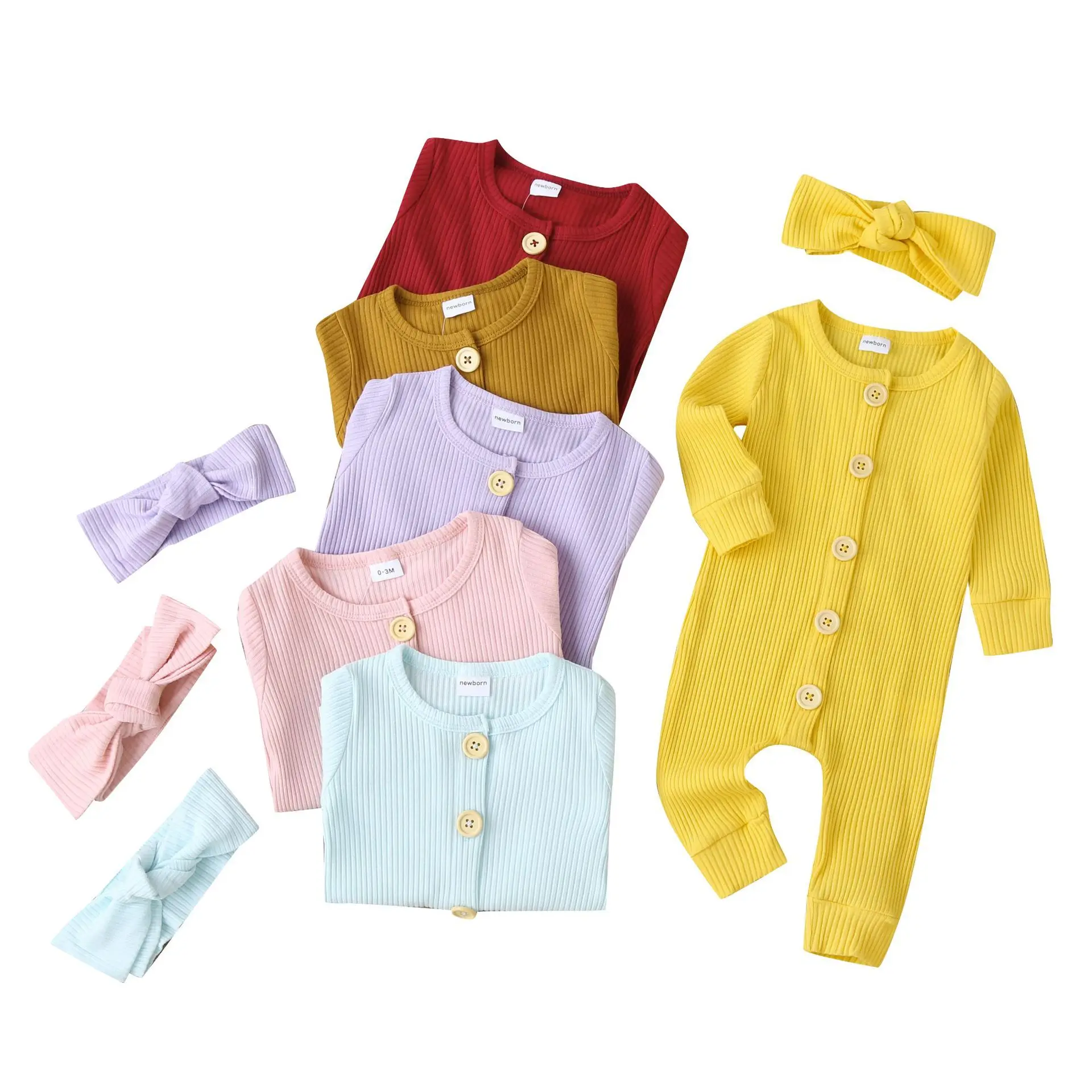 Baby Clothes Autumn Style Jumpsuit Baby 100% Cotton Jumpsuit Wholesale Newborn Long Sleeve Pure Color Babies Wears