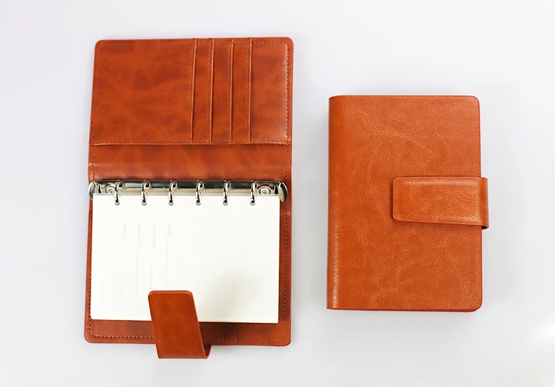 Factory Price PU leather cover 6 ringbinder organizer with cardholder and megnetic closure