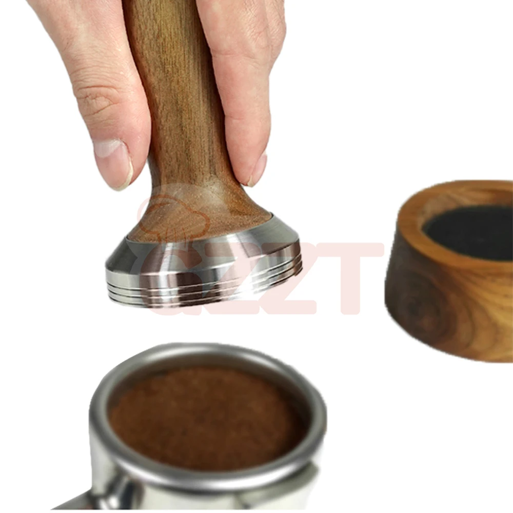 Walnut Wood Barista Tamper Tools 51Mm 53Mm 58Mm Espresso Stainless Steel Coffee Tamper With 60Mm Walnut Wooden Silicone Base