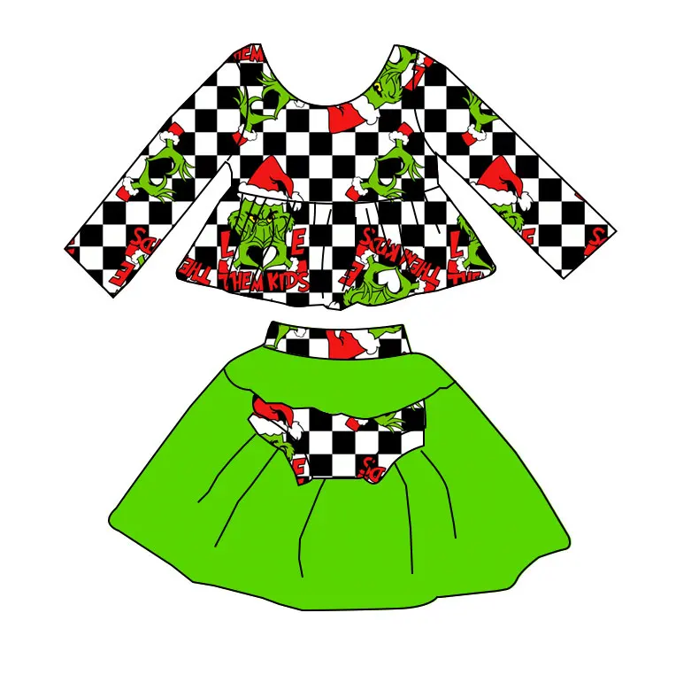 Wholesale Baby Girl Clothes Kids Halloween Girls clothing Long sleeve peplum top shorts with mesh Two pieces sets
