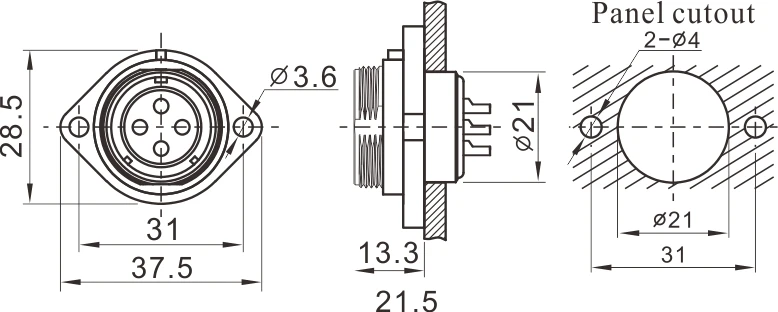 Weipu SP21 connector SP2113/S IP68 waterproof 2-hole flange receptacle 2 pin - 12 pin circular connector