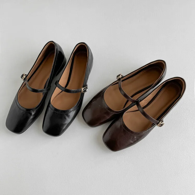 XINZI RAIN High Quality Ladies Mary Jane Shoes Custom Logo Comfortable Genuine Leather 2.5cm Low Heel Women Ballet Flat Shoes