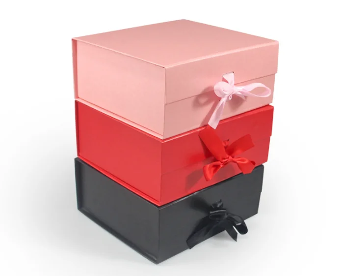 Pink Large Gift Box With Lid Bridesmaid Proposal Hard Collapsible Gift Box With Magnetic Closure Ribbon Gift Box Packaging