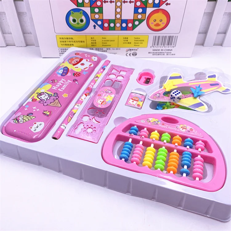 School supplies wholesale stationery set children kids gift set luxury Kindergarten Gift pencil case ruler pens stationery