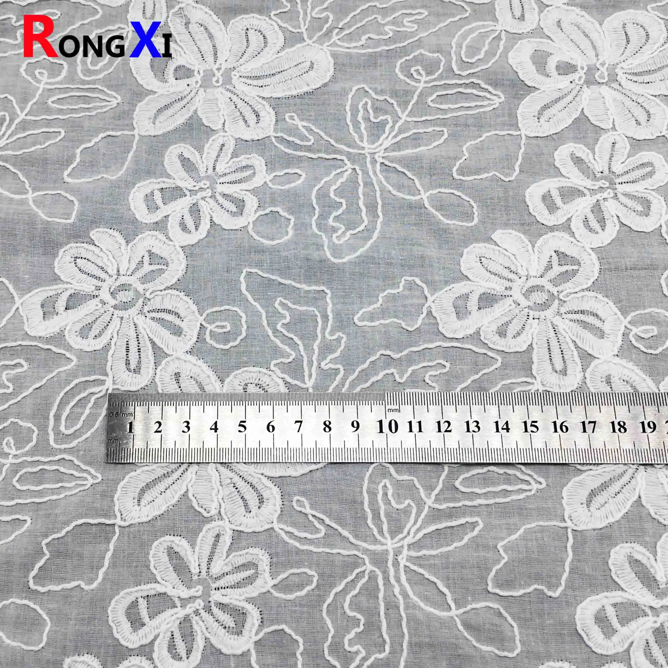 Wholesale Price RXF2212  Cotton  Eyelet  3d Flower Embroidery Luxury Lace fabric embroidery Fabric for Wedding Dress