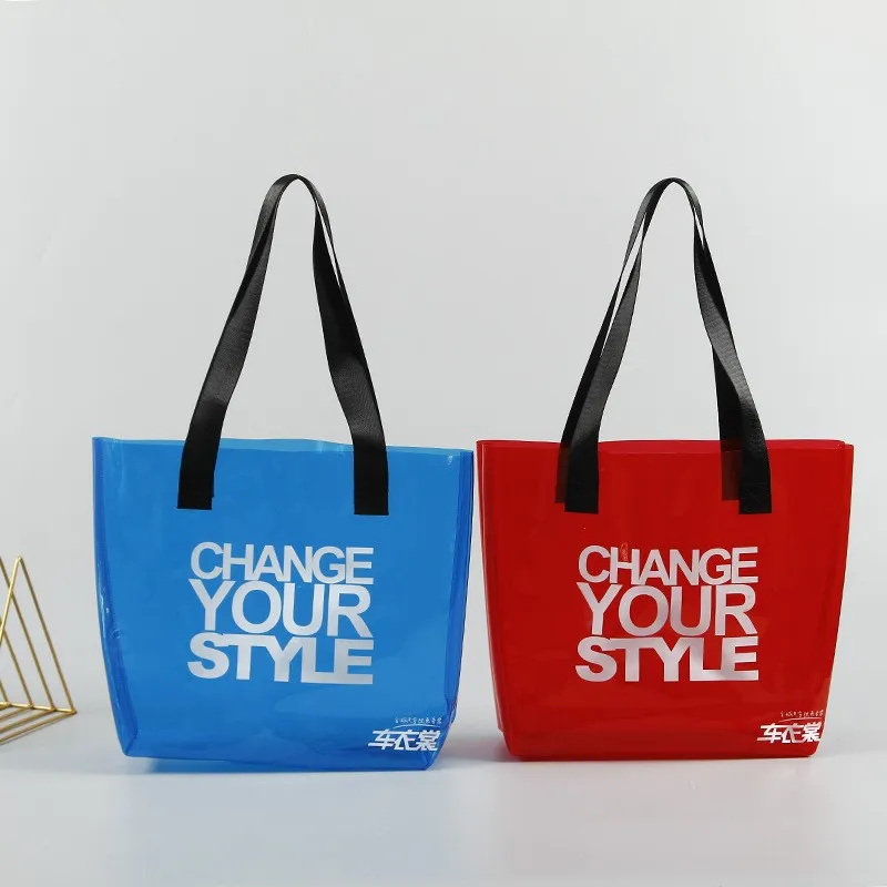 2022 Fashion Custom Women Travel Waterproof Beach Bag Clear shopping Bag Transparent PVC Plastic Bag With Black Strap