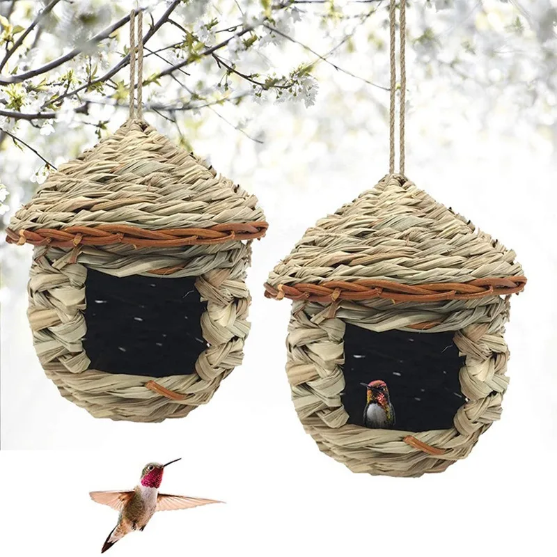 Pet Hanging Birds Nest Outdoor Hand-Weaved Decorative Bird House Bird Cage Shelter for Home Garden Decoration Pet Supplies