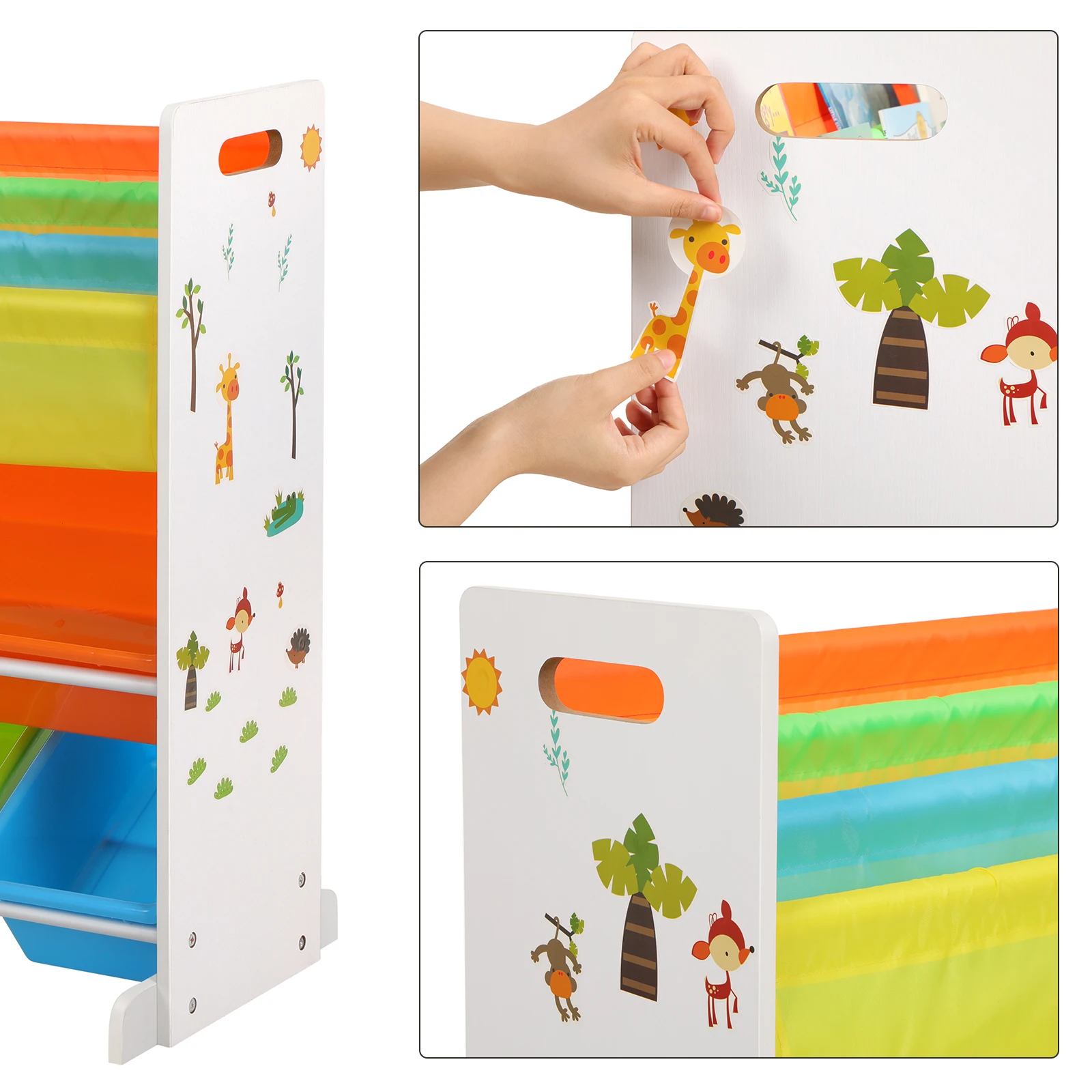 Children bedroom furniture Wooden toy shelf kids cabinet with plastic storage box for sale