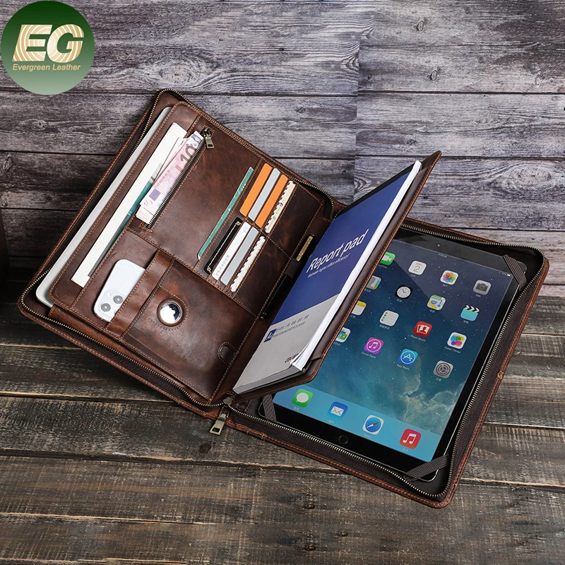 GA177 Real Crazy Horse Hand Computer Sleeve Men Office Tablet bags Phone Genuine Leather Document Business Laptop Bag