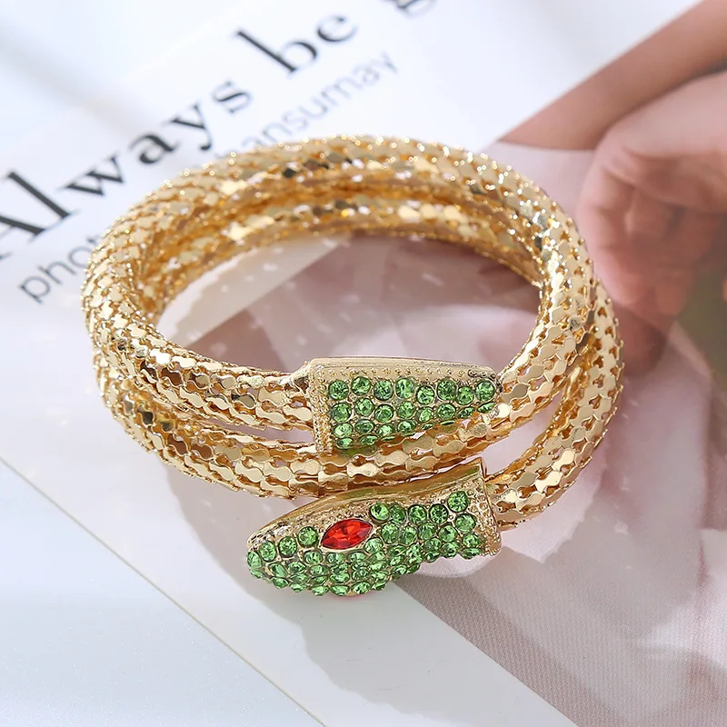 Silver Gold Plated Green Snake Bracelet Customised Crystal Cristal Stones Bracelets for Women