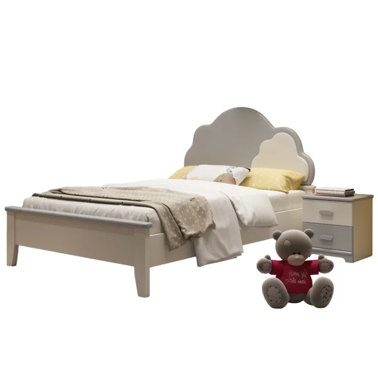 Solid Wood Children Room Furniture Cloud Headboard Wooden Kids Bed