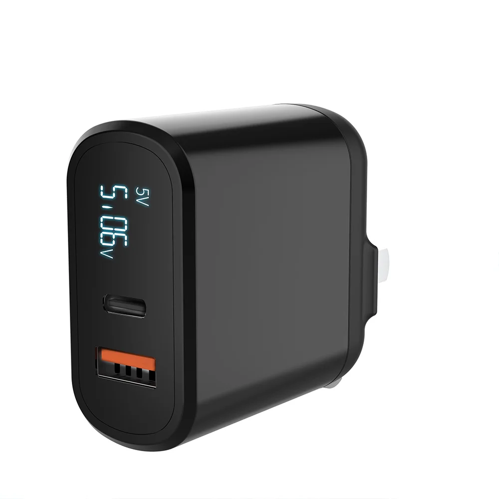 USB57s 18w Dual Port  Pd 3.0 Fast Charger Qc 3.0  Type C Fast Wall Charger With Led Display For Phone