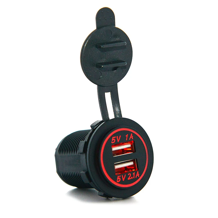 waterproof dc 12 volt power outlet 5v3.1a car charger with LED socket dual usb