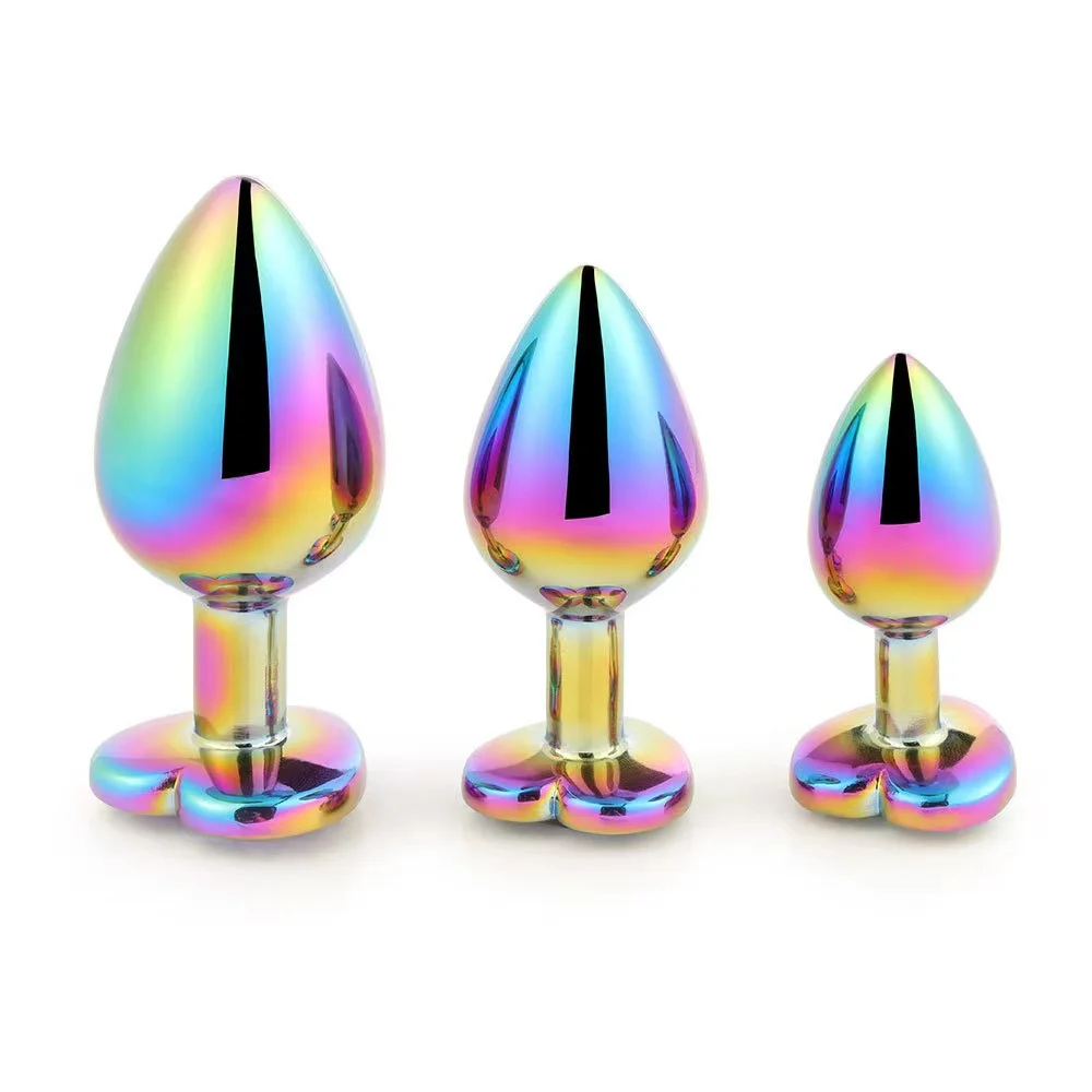 New Colored Metal Anal Plug Rainbow Glass Diamond Heart-shaped Sexy Anal Plug SM Anal Plug Male and Female Adult Sex Toys