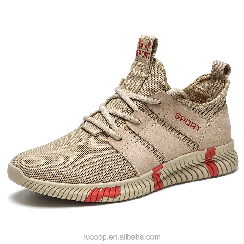 Wholesale sport shoes Hot Knit leather breathable upper casual shoes with flexible rubber bottom light weight men running shoes