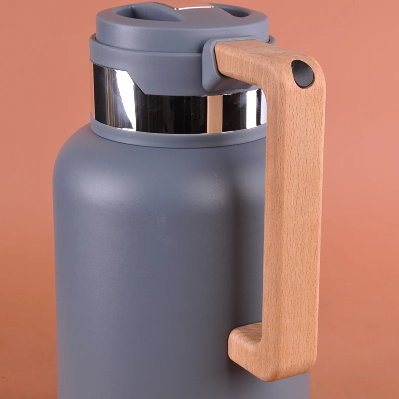 Factory newest thermos vacuum flask Keep Hot 24 hrs coffee pot 1L glass inner water jug with wooden handle
