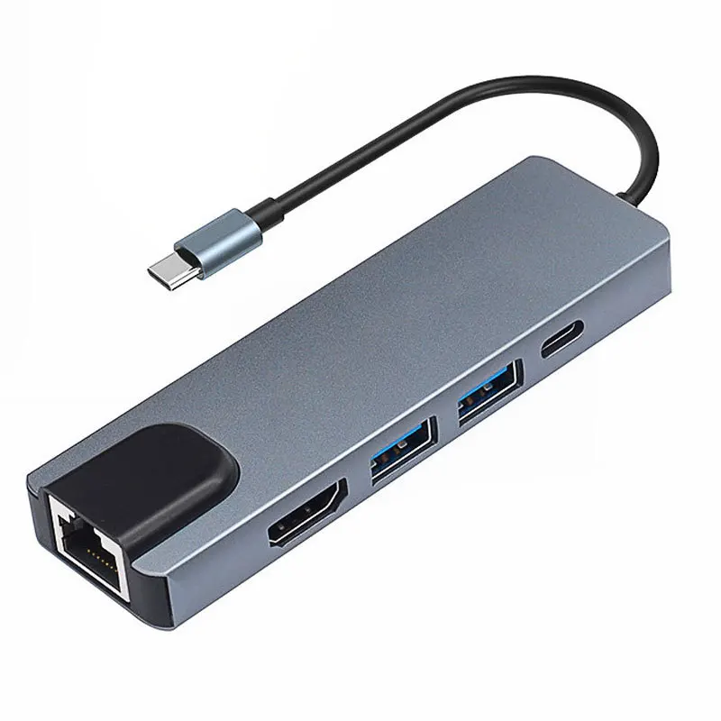 Fast Charging PD USB3.0 4K RJ45 Full HD Usb C Hub 5 In 1 Type C Gigabit Ethernet Adapter With Ethernet
