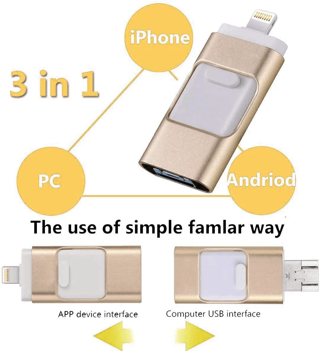 Металлический флеш-накопитель Usb 3 в 1 для мобильного телефона Otg 0 128 ГБ iphone