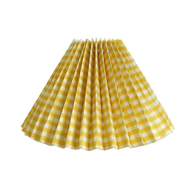 Hot Sale Small Yellow Tartan Plaid Fabric Pleated Lampshade Gathered Fabric Table Lamp Shades