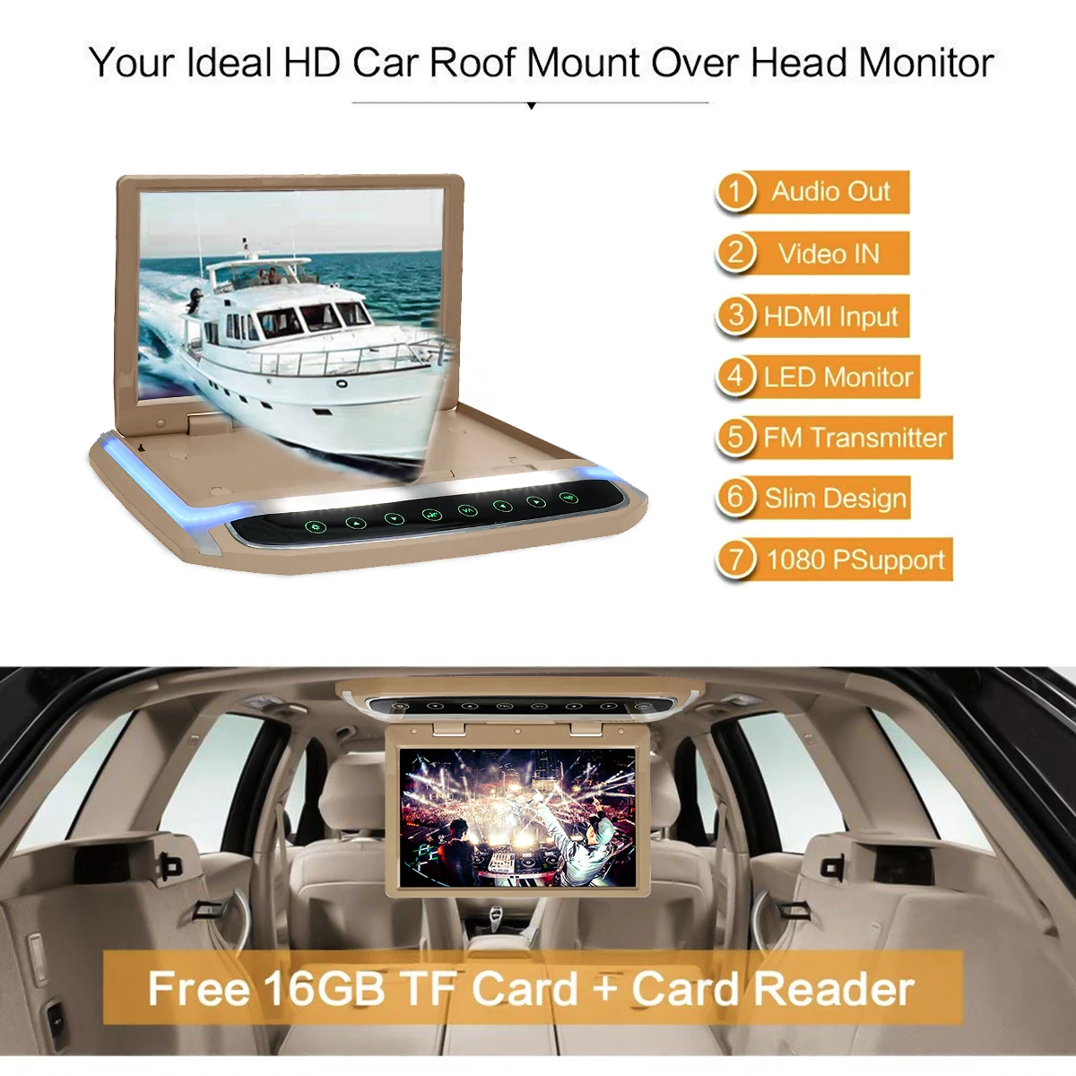 10,1 дюймовый Сверхтонкий цветной ЖК-монитор на крышу автомобиля с USB SD