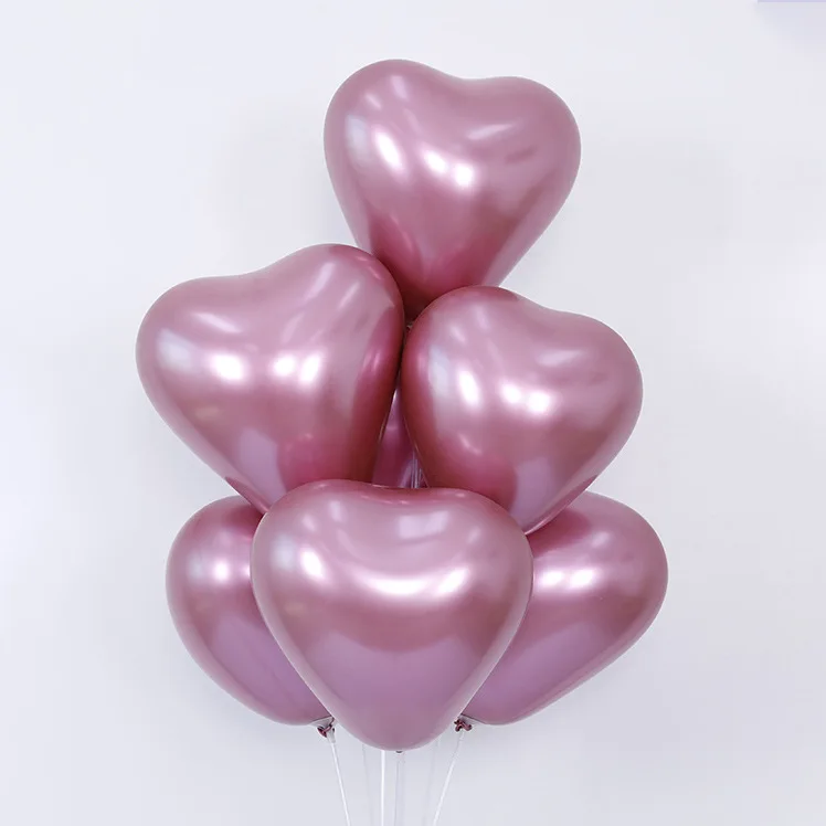 Metal Pearl Heart Latex Balloons Thick Chrome Metallic Inflatable Air Balls Globos Heart shaped chrome latex balloons
